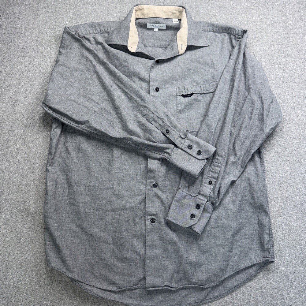 Alex Cannon Size Large Men's Gray Button Up Long Sleeve 100% Cotton